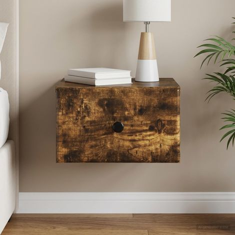 Table de chevet murale avec tiroir, bois d’ingénierie, chêne fumé, 34,5 x 33 x 20 cm - PANGIVO (1/5)