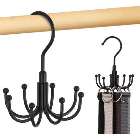 BUNTHAUS Porte Ceinture pour Placard, Rotatif en Métal, Gain De Place, Porte Cravate, Capacité Maximale De 24 Ceintures, Noir, 1 Unité