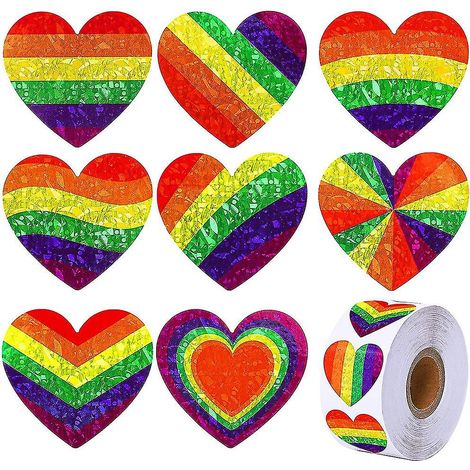 BEBUSINGOTO Gay Pride Aufkleber, 500 Stück LGBT Regenbogen Herz Aufkleber Rolle Regenbogen Aufkleber Etiketten Valentinstag Liebe Gay Aufkleber (1/5)