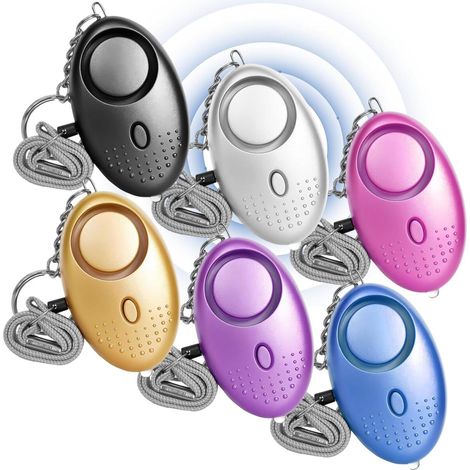 Un ensemble de 6 alarmes personnelles 130 135 décibels Lumière LED Alarme de poche porte clés alarme d'urgence Convient aux femmes, aux enfants, aux filles et aux hommes. (1/5)