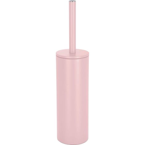 Brosse WC avec Support Acier - Modèle Akira - tête Interchangeable et d'un Pot en Acier Solide - avec Récipient hygiénique - Brosse Toilette fermée - à Poser - Rose Mat - 40 x 9.5 x 9.5 cm