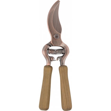 Sécateur plaqué cuivré ergonomique et verouillable - L 6,2 x P 2,1 x H 20,5 cm - Bois de frêne, acier au carbone - Livraison gratuite (1/5)