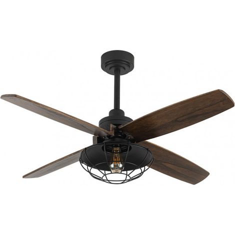 Ventilatore da soffitto DC Aquilo Nero 1xE27 4 Pale in Rovere (1/3)