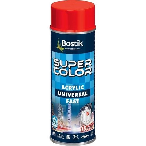 Barniz acrílico en spray de acción rápida Bostik Super Color Acrylic, color rojo, 400 ml.