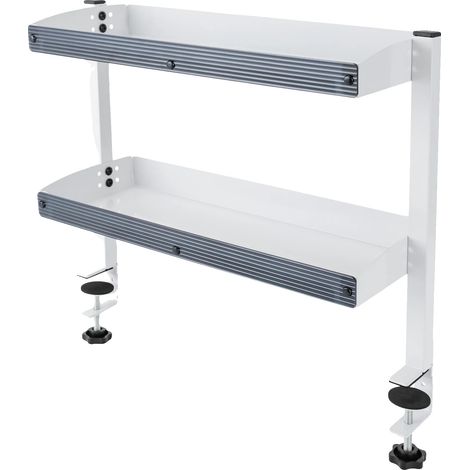 Estante de escritorio con clip, organizador de almacenamiento de 2 niveles, abrazadera ajustable, BLANCO (1/2)