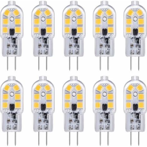 Ampoule LED G4 , Ampoule G4 LED 12V 2W Blanc Froid 6000K, 200LM, Équivalent Halogène G4 Bi-pin 10W 20W, LED Lampe G4 12V AC/DC pour Camping Car/Hotte Cuisine, non-dimmable, lot de 10 (1/5)
