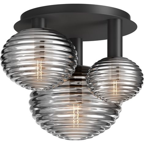 Maytoni Reels Plafonnier Globe Moderne Noir 3xE14 Abat-jour Fumé