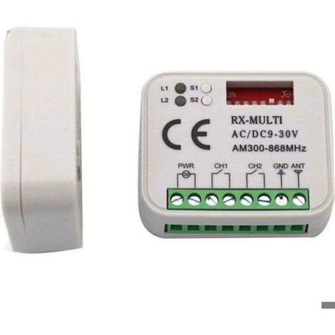 Récepteur Radiofréquence pour Portail de Garage - 433 MHz et 868 MHz - Compatible RX MULTI 300 à 900 MHz - Alimentation AC/DC 9 à 30 V - 1 Pièce (1/4)
