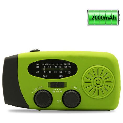 Radio météo solaire d'urgence, kit anti-sismique, manivelle, auto-alimentée, AM/FM/WB, radio de survie à manivelle, lampe torche LED, batterie externe 2000 mAh pour iPhone et smartphones