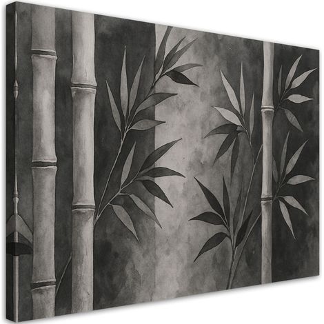 Tableau déco Bambous Feuilles Aquarelle Gris Nature Zen 60x40 (1/5)