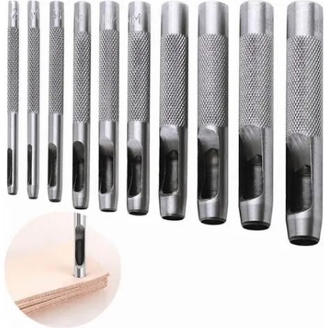 Set mit 10 Rundlochern aus gehärtetem Kohlenstoffstahl, Handlocher für Leder, Kunststoff und Gummi, Hohllocher mit hoher Härte (1/5)