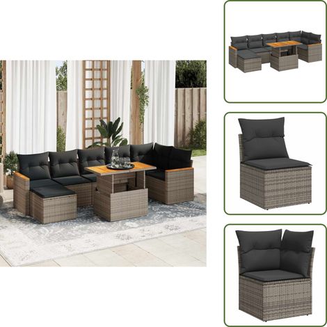 vidaXL Salon de jardin avec coussins 8 pcs gris résine tressée acacia (1/5)
