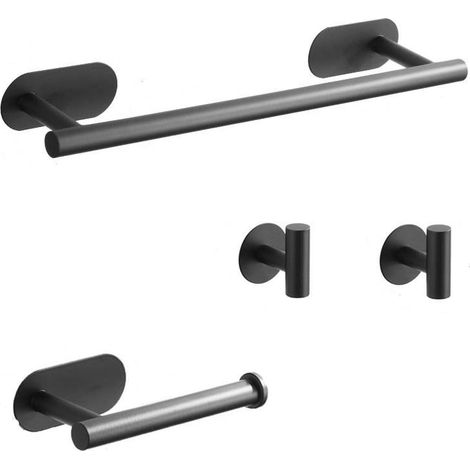 Portasciugamani autoadesivo da parete in acciaio inox SUS 304, portarotolo, due ganci, adatto per cucina e bagno, finitura spazzolata, 40 cm (1/5)