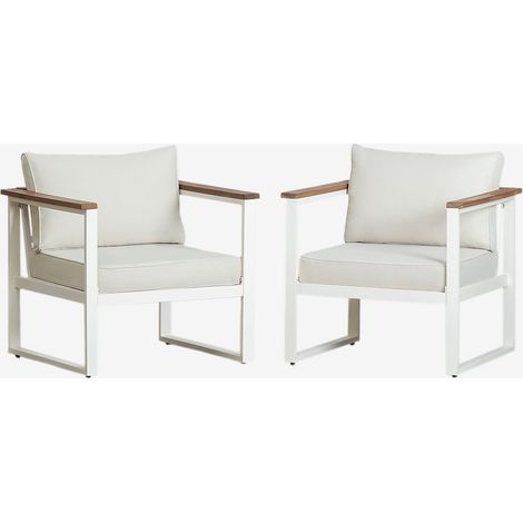Lot de 2 fauteuils Lipov en aluminium et bois d'acacia SKLUM Blanc Gardenia