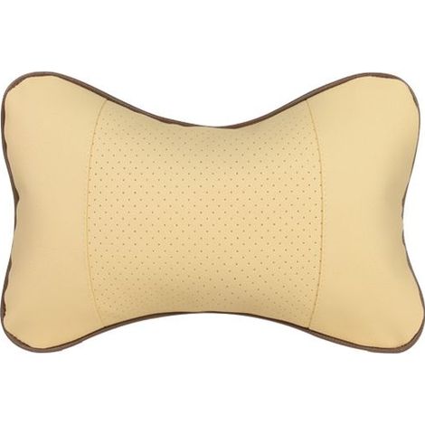 Set mit 2 bequemen Nackenkissen aus PU-Leder fürs Auto, weiches Stützkissen für Kopf und Nacken (beige) (1/5)