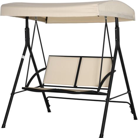 Balancelle de Jardin 2 Places Techo Ajustable Textilene Beige 140x118x162 cm (1/5)