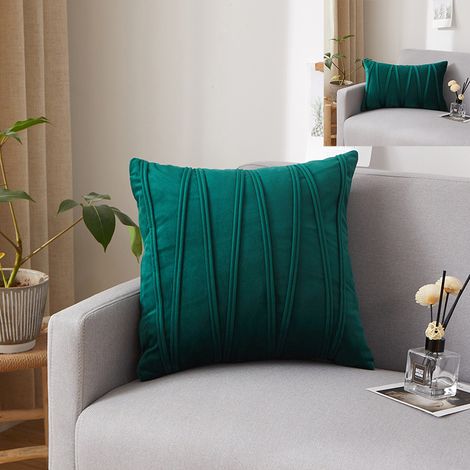 Lot de Housse Coussin Rayures Géométriques Tridimensionnelles Taie d'oreiller Décoratif Maison Salon Canapé 2 30x50cm,Vert Velours Foncé (1/5)