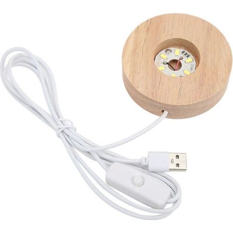 Socle lumineux LED rond en bois de chêne, interface USB, 2 cm d'épaisseur, lampe décorative lumineuse pour la maison, 5 V, lumière blanche. (1/5)