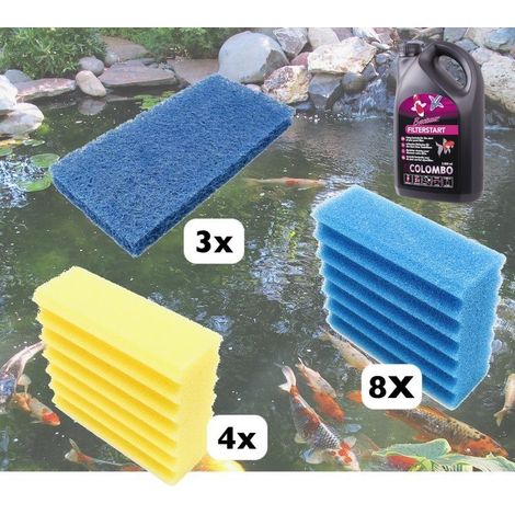 Lot De 4 Mousses De Filtration Jaunes + 8 Bleues + 3 Tapis Japonais, + Bactéries 2500 ml De Remplacement Pour Bassins (1/5)
