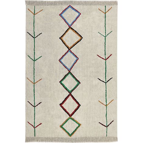 Tapis en Coton Beige 160 x 230 cm à Franges et Motif Géométrique Losanges Doux Cetmi (1/5)