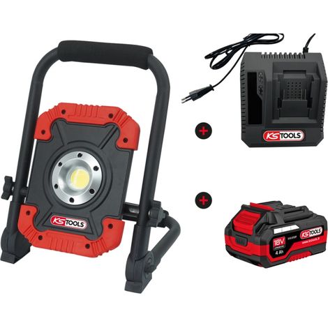 Projecteur LED de chantier sans fil, avec batterie 18V 4Ah et chargeur rapide