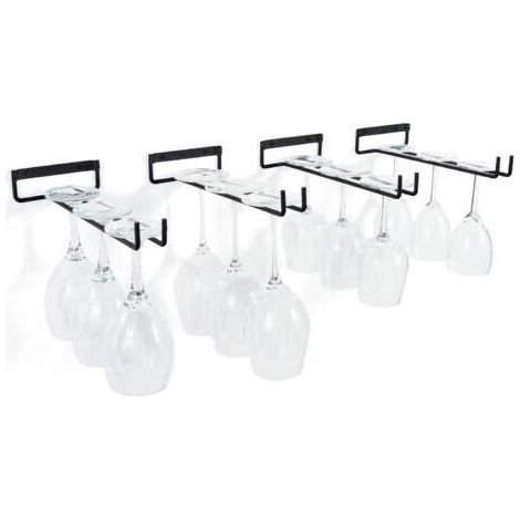 Ensemble de 4 porte verres à vin Chiraz noirs de 30 cm, fixation murale en fer forgé