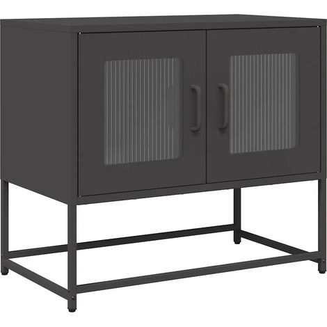 Pratico mobile porta TV multifunzionale nero 68 x 39 x 60 cm realizzato in acciaio laminato a freddo 020049860