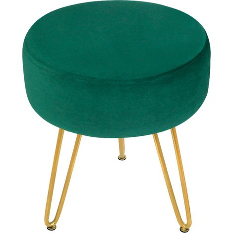 Repose-Pieds Rond Moderne en Velours, Siege de Coiffeuse Ottoman avec Pieds en Metal Dore, pour Salon, Chambre, Ø39 x 46 CM (Vert) (1/4)