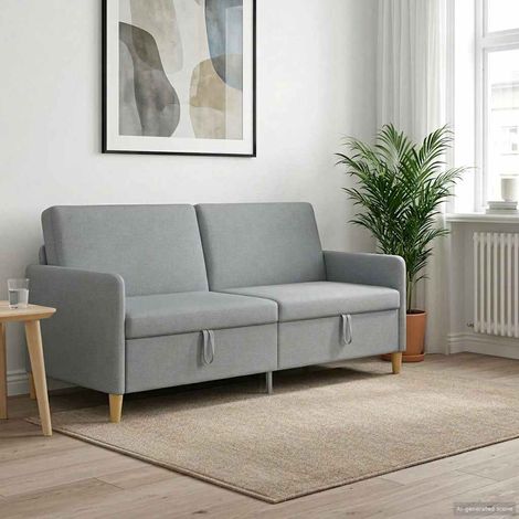 Canapé 3 places avec rangement, gris clair, polyester, 192 x 78 x 87 cm - PANGIVO (1/5)