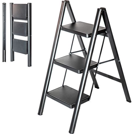 HOSTROM Scaletta 3 gradini FOLDPACT3, Sgabello scala pieghevole, Design ultracompatto, Gradini 17,5 cm, Acciaio, Ripiano temporaneo, Garanzia 5 anni