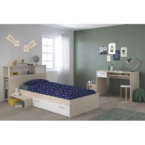 PARISOT Chambre enfant complete Tete de lit + lit + bureau - Style contemporain - Décor acacia clair et blanc - CHARLEMAGNE (1/5)