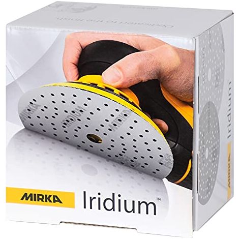 Mirka Iridium Premium carta abrasiva Ø 150 mm a strappo 121 fori, grana 60, 50 pz/Per la levigatura di vernice, stucco, fondo, legno, acciaio, materiali minerali, plastica (1/4)