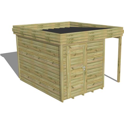 ABRI DE JARDIN bois Pin autoclave 27mm - 3,14x3,44m / 10,8m2 - Bac acier - Plancher bois