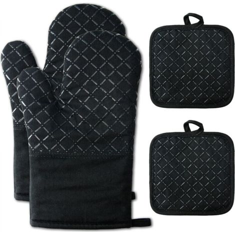 Black heat-resistant gloves, 1830cm, four-ply, thick, high-temperature resistant, microwave safe. (1/5)