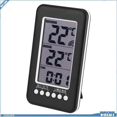 (Schwarzes) Digitalthermometer – Innen/Außen – Großes Display – Kabellos (1/4)