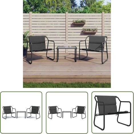 The Living Store Salon de jardin avec coussins 3 pcs anthracite acier - Salon De Jardin - Mobilier Extérieur - Set De Salon - Table Basse - Chaises Pliantes (1/5)