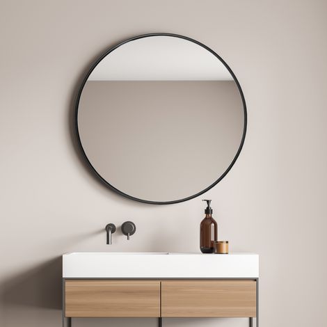Wandspiegel Ordona schwarz, matt rund Ø 60 cm [en.casa]
