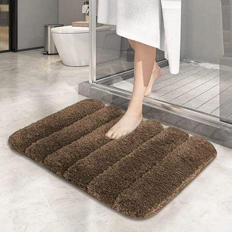 Tapis de bain antidérapant beige, 40x60 cm, moelleux et absorbant, imperméable, idéal pour salle de bain, buanderie, baignoire et salon (1/5)