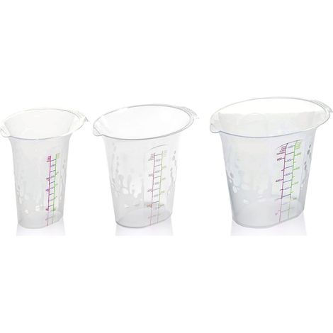 Un lot de trois verres doseurs universels d'une capacité de 0,25 + 0,5 + 1 l, idéal comme ustensile de cuisine et accessoire de dos – Plastique PP sans BPA. (1/5)