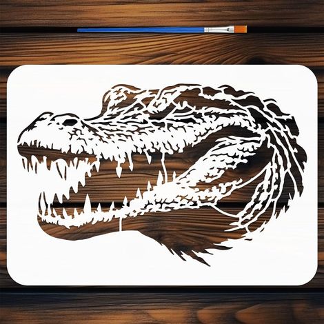Pochoir Tête Crocodile avec Pinceau 21x29.7 cm Réutilisable Gabarit Peinture Alligator Crocodile Gabarit Thème Animal pour Peinture sur Bois Mur Tissu Meuble DIY Déco Maison (1/5)