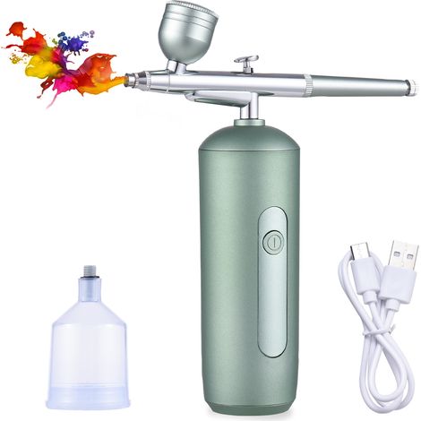 Aerógrafo portátil con compresor, aerógrafo tipo bolígrafo inalámbrico de doble acción, presión ajustable en 2 etapas, batería incorporada para pintar, hacer maquetas, colorear, diseñar uñas, maquilla (1/5)