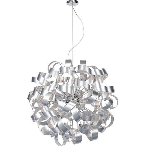 Suspension à ruban sphérique 12x G9 – Finition chrome poli – Hauteur 80-250 cm – Diamètre 80 cm – Dimmable avec ampoules à intensité variable – Dar Lighting (1/5)