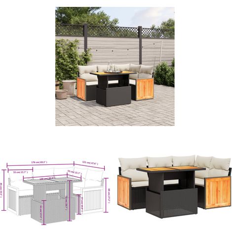 Salon de jardin 5 pcs avec coussins noir résine tressée - Ensemble Salon De Jardin - Mobilier Extérieur - Résine Tressée - Rotin Synthétique - Table Extensible - Home & Living (1/3)