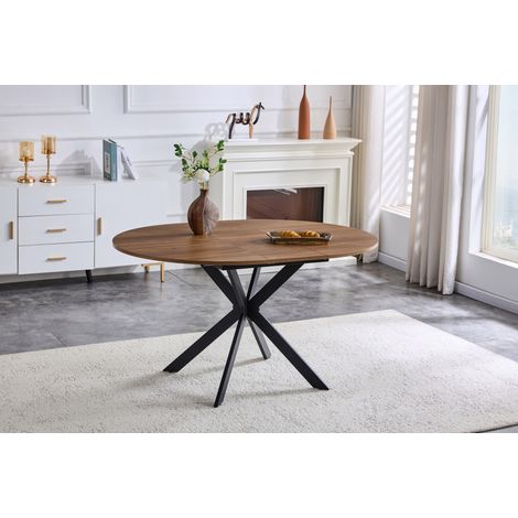 Table extensible MDF y metal negro/nogal, redonda a ovalada, para 4-6 personas (1/5)