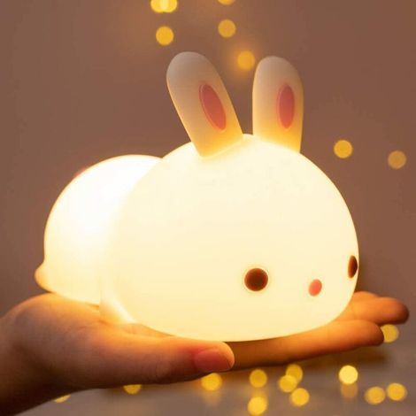 Veilleuse Bébé,Veilleuse Enfant Bebe Lapin,Lampe de Chevet Tactile,Veilleuse LED Rechargeable USB,Veilleuse Portable Silicone Nuit Fille Garcon Adulte,Lampe Animaux lumineux,Cadeau Lumineuse (1/5)