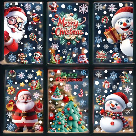 Nouveaux autocollants de Noël, flocons de neige 3D, bonhommes de neige, stickers pour fenêtres, sapins du Père Noël, cadeaux, autocollants statiques en PVC pour vitres