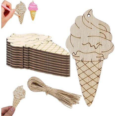 10 pièces - Ornements en bois vierges - Plaque en bois peinte - Décorations à suspendre - Étiquettes en bois à faire soi-même - Objets artisanaux en bois peint - Panneaux en bois en forme de glace - À (1/5)