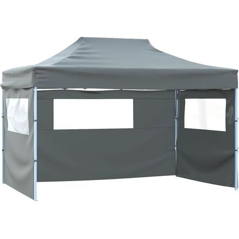 Tente de réception gris anthracite, dimensions : 291 x 431 x 315 cm, toile Oxford. (1/5)