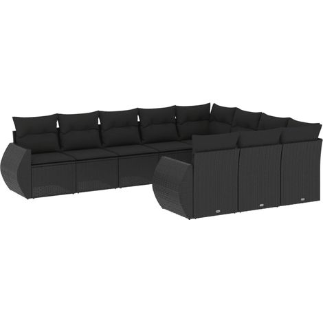 Maison Exclusive - 10-tlg. Garten-Sofagarnitur mit Kissen Schwarz