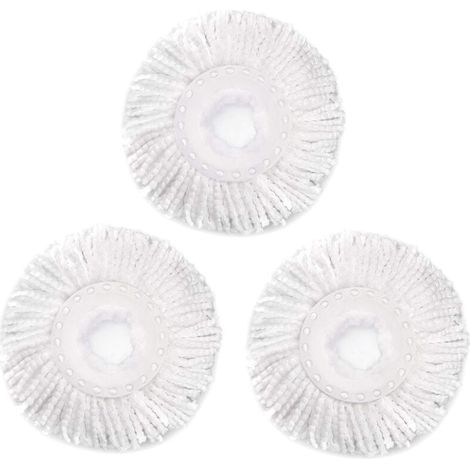 Lot de 3 têtes de rechange pour balai rotatif Hurrica, Mopnad, Cassabel et autres systèmes de balai rotatif 360°, recharges de balai rotatif en microfibre (3 pièces, blanc)
